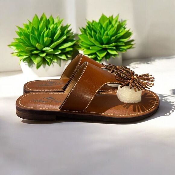 Patricia Nash Franca Tassel Leather Tooled Sandals Tan Size 6.5 NIB - Picture 1 of 6